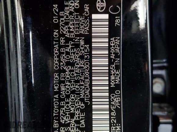 ✅ 2024 Toyota Prius LE • VIN: JTDADABUXR3013154 • Lot: 70692315. Listed on Copart with 13,425 mi. Free auction sales archive from the USA and detailed vehicle history report at DreamBid. Image 13.