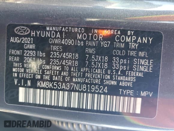 ✅ 2022 Hyundai Kona Limited • VIN: KM8K53A37NU819524 • Лот: 87104535. Опубликован ранее на Copart с пробегом 70 149 миль. Бесплатный доступ к архиву аукционных продаж из США и подробный отчёт об истории автомобиля на DreamBid. Изображение 12.