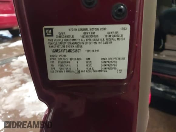 ✅ 2004 Chevrolet Tahoe LS • VIN: 1GNEC13T24R203697 • Lot: 43887177. Listed on IAAI with Not provided. Free auction sales archive from the USA and detailed vehicle history report at DreamBid. Image 9.