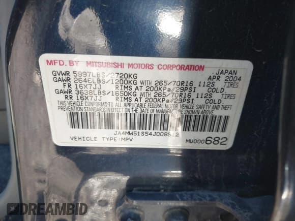 ✅ 2004 Mitsubishi Montero Limited • VIN: JA4MW51S54J008912 • Лот: 41082361. Опубликован ранее на IAAI с пробегом 170 518 миль. Бесплатный доступ к архиву аукционных продаж из США и подробный отчёт об истории автомобиля на DreamBid. Изображение 9.