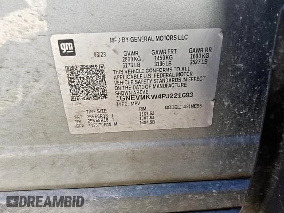 ✅ 2023 Chevrolet Traverse LT Cloth • VIN: 1GNEVMKW4PJ221693 • Lot: 92075415. Listed on Copart with 378,718 mi. Free auction sales archive from the USA and detailed vehicle history report at DreamBid. Image 13.