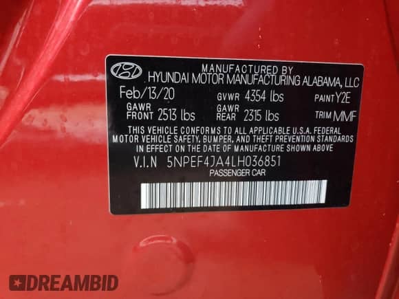 2020 Hyundai Sonata SEL с VIN 5NPEF4JA4LH036851, выставлен на аукционе Copart как лот 37800713 с пробегом 14 274 миль миль и . История ставок и продаж доступна на DreamBid. Изображение 12.