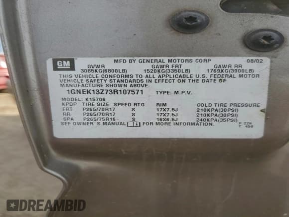 ✅ 2003 Chevrolet Tahoe Commercial • VIN: 1GNEK13Z73R107571 • Lot: 95852505. Listed on Copart with 268,463 mi. Free auction sales archive from the USA and detailed vehicle history report at DreamBid. Image 13.