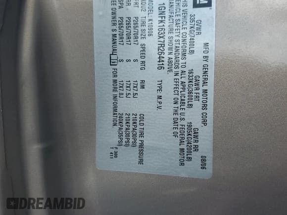 ✅ 2007 Chevrolet Suburban LT • VIN: 1GNFK163X7R264416 • Lot: 75067164. Wystawiony na Copart z przebiegiem 184 362 mil. Bezpłatny archiwum sprzedaży aukcyjnych z USA i szczegółowy raport historii pojazdu na DreamBid. Zdjęcie 15.