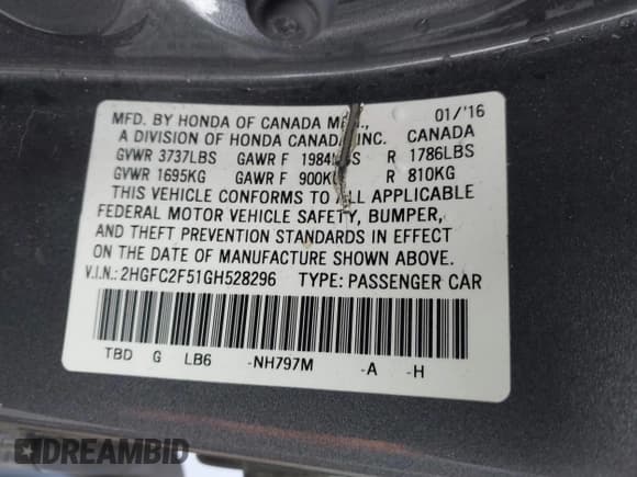 ✅ 2016 Honda Civic LX • VIN: 2HGFC2F51GH528296 • Лот: 43638696. Опубликован ранее на IAAI с пробегом 220 277 миль. Бесплатный доступ к архиву аукционных продаж из США и подробный отчёт об истории автомобиля на DreamBid. Изображение 9.