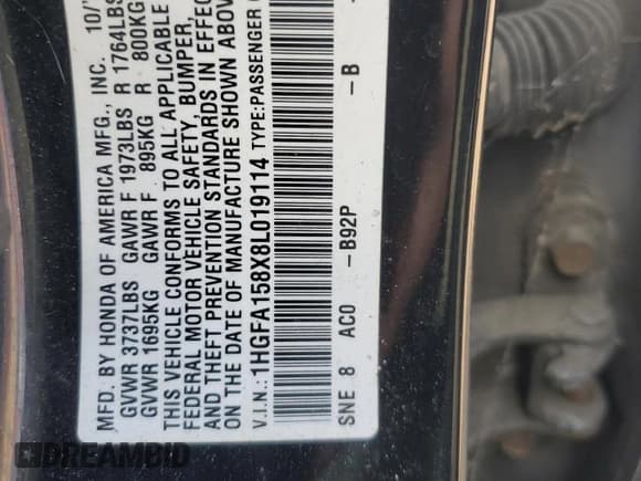 ✅ 2008 Honda Civic EX • VIN: 1HGFA158X8L019114 • Лот: 82524485. Опубликован ранее на Copart с пробегом 141 719 миль. Бесплатный доступ к архиву аукционных продаж из США и подробный отчёт об истории автомобиля на DreamBid. Изображение 12.