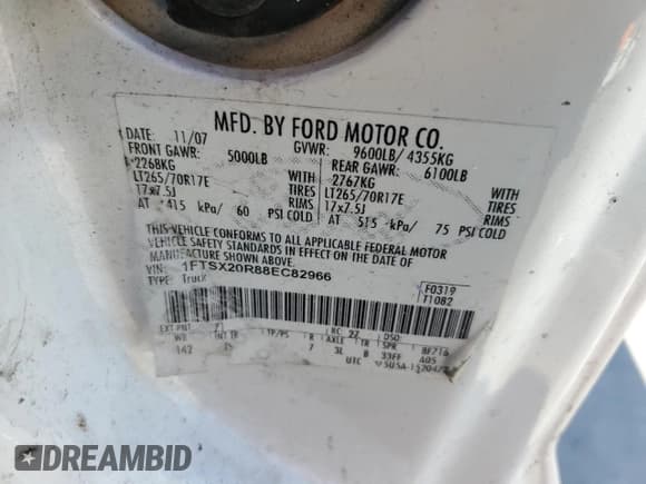 ✅ 2008 Ford F-250 XL • VIN: 1FTSX20R88EC82966 • Lot: 43568875. Listed on Copart with 330,345 mi. Free auction sales archive from the USA and detailed vehicle history report at DreamBid. Image 12.