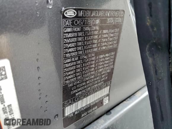 ✅ 2018 Land Rover Range Rover HSE • VIN: SALGS2SV9JA515418 • Lot: 93394755. Listed on Copart with 69,008 mi. Free auction sales archive from the USA and detailed vehicle history report at DreamBid. Image 13.