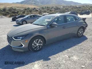 2021 Hyundai Sonata Blue with VIN KMHL24JJ5MA020343, listed as a Copart auction lot 64097145 with 12,130 mi miles and Salvage title. Bid and sale history available at DreamBid. Image 1.