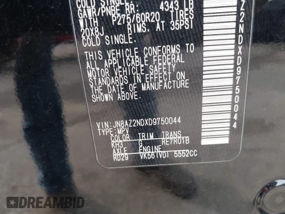 ✅ 2013 Infiniti QX56 • VIN: JN8AZ2NDXD9750044 • Lot: 43157030. Listed on IAAI with 183,058 mi. Free auction sales archive from the USA and detailed vehicle history report at DreamBid. Image 9.