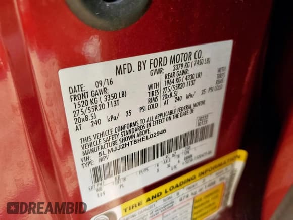 ✅ 2017 Lincoln Navigator Select • VIN: 5LMJJ2HT8HEL02946 • Lot: 85293385. Listed on Copart with 78,595 mi. Free auction sales archive from the USA and detailed vehicle history report at DreamBid. Image 13.