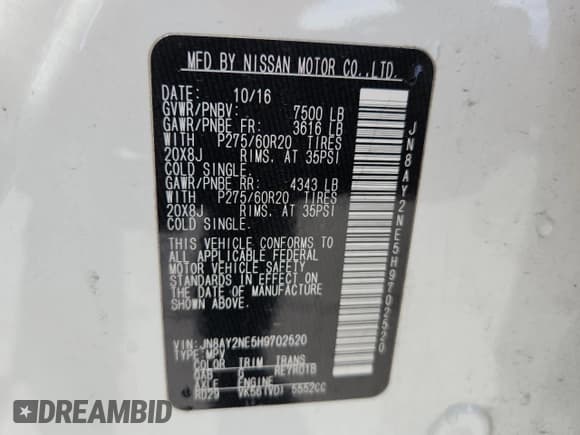 ✅ 2017 Nissan Armada Platinum • VIN: JN8AY2NE5H9702520 • Lot: 71742585. Wystawiony na Copart z przebiegiem 143 662 mil. Bezpłatny archiwum sprzedaży aukcyjnych z USA i szczegółowy raport historii pojazdu na DreamBid. Zdjęcie 13.