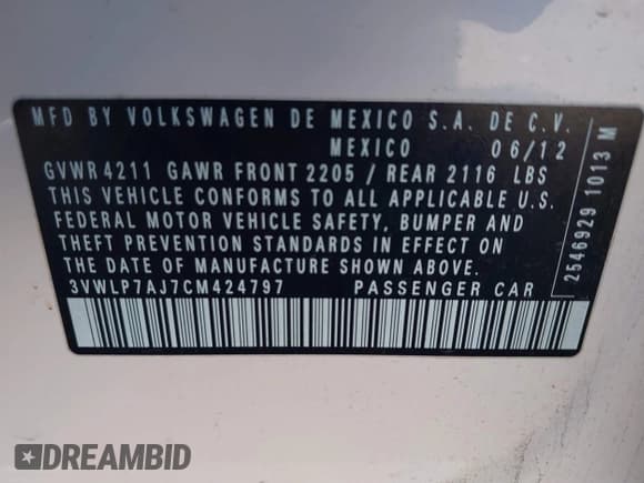 ✅ 2012 Volkswagen Jetta SEL • VIN: 3VWLP7AJ7CM424797 • Lot: 42063111. Listed on IAAI with 179,097 mi. Free auction sales archive from the USA and detailed vehicle history report at DreamBid. Image 9.