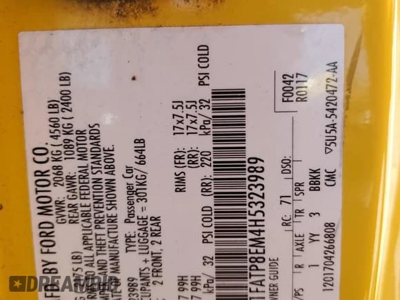 ✅ 2017 Ford Mustang V6 • VIN: 1FATP8EM4H5323989 • Lot: 46822225. Listed on Copart with 145,080 mi. Free auction sales archive from the USA and detailed vehicle history report at DreamBid. Image 14.