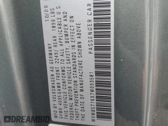 ✅ 2007 Volkswagen Rabbit • VIN: WVWBS71KX7W093581 • Lot: 62198235. Wystawiony na Copart z przebiegiem 95 563 mil. Bezpłatny archiwum sprzedaży aukcyjnych z USA i szczegółowy raport historii pojazdu na DreamBid. Zdjęcie 12.