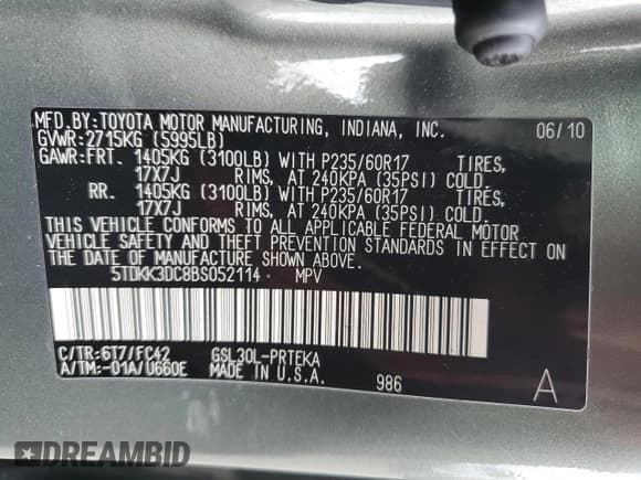 ✅ 2011 Toyota Sienna LE • VIN: 5TDKK3DC8BS052114 • Лот: 89858215. Опубликован ранее на Copart с пробегом 263 095 миль. Бесплатный доступ к архиву аукционных продаж из США и подробный отчёт об истории автомобиля на DreamBid. Изображение 13.