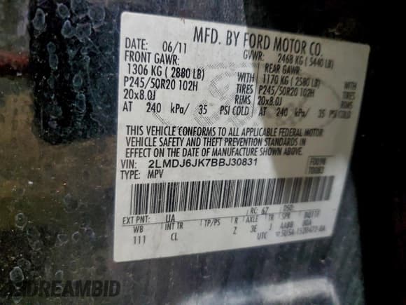 ✅ 2011 Lincoln MKX • VIN: 2LMDJ6JK7BBJ30831 • Lot: 94367705. Listed on Copart with 168,799 mi. Free auction sales archive from the USA and detailed vehicle history report at DreamBid. Image 12.