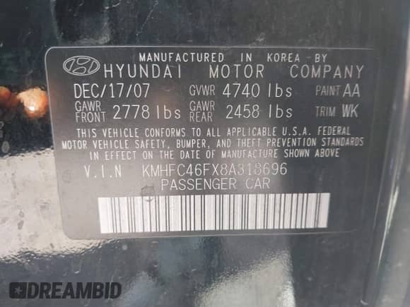 2008 Hyundai Azera Limited с VIN KMHFC46FX8A318696, выставлен на аукционе IAAI как лот 41911144 с пробегом 229 327 миль миль и . История ставок и продаж доступна на DreamBid. Изображение 9.