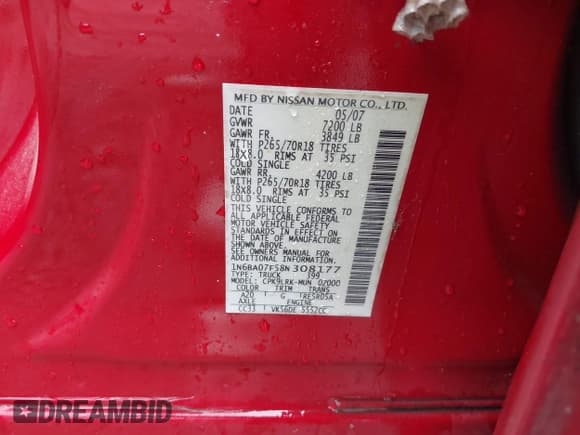 ✅ 2008 Nissan Titan • VIN: 1N6BA07F58N308177 • Lot: 43390485. Wystawiony na IAAI z przebiegiem 187 303 mil. Bezpłatny archiwum sprzedaży aukcyjnych z USA i szczegółowy raport historii pojazdu na DreamBid. Zdjęcie 9.