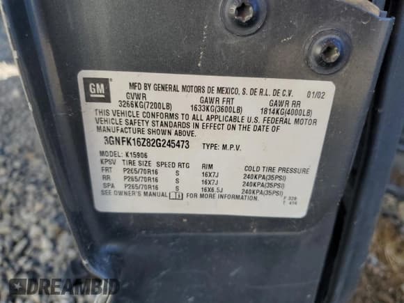 ✅ 2002 Chevrolet Suburban LS • VIN: 3GNFK16Z82G245473 • Лот: 81947044. Опубликован ранее на Copart с пробегом Не указан. Бесплатный доступ к архиву аукционных продаж из США и подробный отчёт об истории автомобиля на DreamBid. Изображение 12.