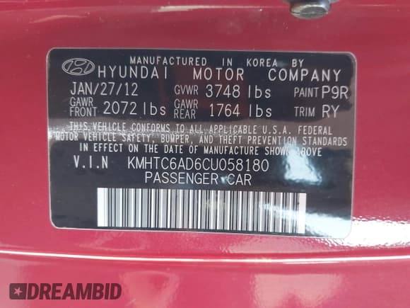 ✅ 2012 Hyundai Veloster w/Gray Int • VIN: KMHTC6AD6CU058180 • Lot: 41437903. Wystawiony na IAAI z przebiegiem 198 066 mil. Bezpłatny archiwum sprzedaży aukcyjnych z USA i szczegółowy raport historii pojazdu na DreamBid. Zdjęcie 9.