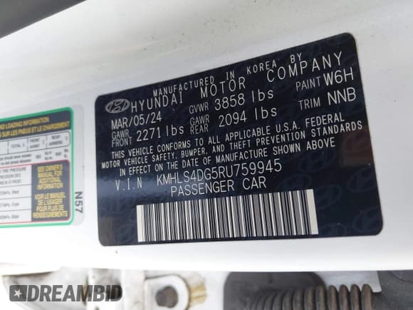 ✅ 2024 Hyundai Elantra SEL • VIN: KMHLS4DG5RU759945 • Lot: 43138961. Listed on IAAI with 39,139 mi. Free auction sales archive from the USA and detailed vehicle history report at DreamBid. Image 9.