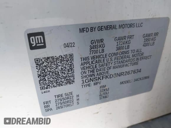 ✅ 2022 Chevrolet Suburban Premier • VIN: 1GNSKFKD3NR267634 • Lot: 42737206. Wystawiony na IAAI z przebiegiem 59 812 mil. Bezpłatny archiwum sprzedaży aukcyjnych z USA i szczegółowy raport historii pojazdu na DreamBid. Zdjęcie 9.