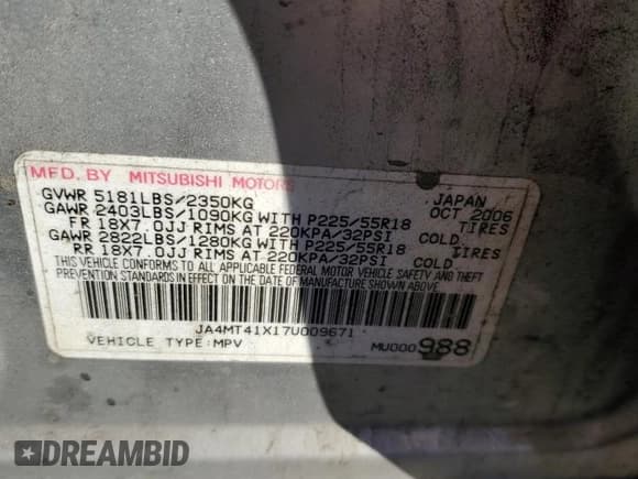 ✅ 2007 Mitsubishi Outlander XLS • VIN: JA4MT41X17U009671 • Lot: 86818595. Wystawiony na Copart z przebiegiem Nie podano. Bezpłatny archiwum sprzedaży aukcyjnych z USA i szczegółowy raport historii pojazdu na DreamBid. Zdjęcie 12.