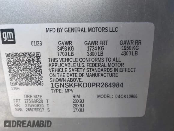 ✅ 2023 Chevrolet Suburban Premier • VIN: 1GNSKFKD0PR264984 • Лот: 43418237. Опубликован ранее на IAAI с пробегом 79 011 миль. Бесплатный доступ к архиву аукционных продаж из США и подробный отчёт об истории автомобиля на DreamBid. Изображение 9.