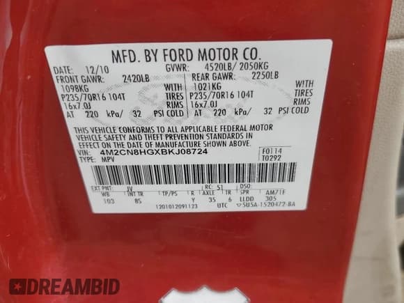 ✅ 2011 Mercury Mariner Premier • VIN: 4M2CN8HGXBKJ08724 • Лот: 93513565. Опубликован ранее на Copart с пробегом Не указан. Бесплатный доступ к архиву аукционных продаж из США и подробный отчёт об истории автомобиля на DreamBid. Изображение 13.