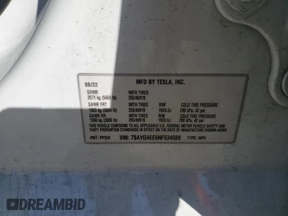 ✅ 2022 Tesla Model Y Long Range • VIN: 7SAYGAEE6NF534589 • Lot: 57247785. Wystawiony na Copart z przebiegiem 37 643 mil. Bezpłatny archiwum sprzedaży aukcyjnych z USA i szczegółowy raport historii pojazdu na DreamBid. Zdjęcie 13.