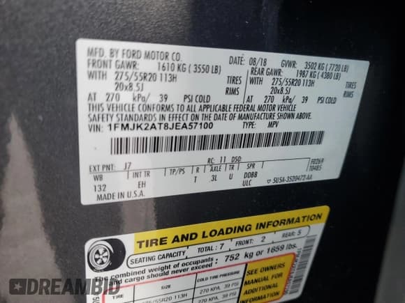 ✅ 2018 Ford Expedition Max Limited • VIN: 1FMJK2AT8JEA57100 • Lot: 70382635. Wystawiony na Copart z przebiegiem 104 287 mil. Bezpłatny archiwum sprzedaży aukcyjnych z USA i szczegółowy raport historii pojazdu na DreamBid. Zdjęcie 13.