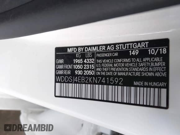 2019 Mercedes-Benz CLA 250 с VIN WDDSJ4EB2KN741592, выставлен на аукционе IAAI как лот 42564734 с пробегом 36 469 миль миль и . История ставок и продаж доступна на DreamBid. Изображение 9.