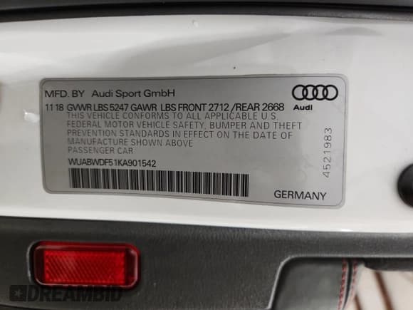 ✅ 2019 Audi RS 5 Sportback • VIN: WUABWDF51KA901542 • Lot: 86507705. Listed on Copart with 59,927 mi. Free auction sales archive from the USA and detailed vehicle history report at DreamBid. Image 12.