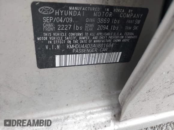 ✅ 2010 Hyundai Elantra SE • VIN: KMHDU4AD3AU881684 • Lot: 43552403. Listed on IAAI with Not provided. Free auction sales archive from the USA and detailed vehicle history report at DreamBid. Image 9.