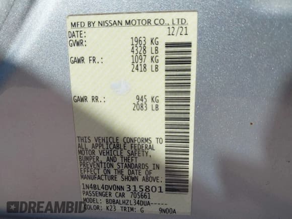 ✅ 2022 Nissan Altima SV • VIN: 1N4BL4DV0NN315801 • Lot: 43311347. Wystawiony na IAAI z przebiegiem 63 427 mil. Bezpłatny archiwum sprzedaży aukcyjnych z USA i szczegółowy raport historii pojazdu na DreamBid. Zdjęcie 9.