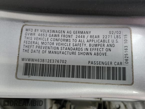✅ 2002 Volkswagen Passat GLX • VIN: WVWWH63B12E376702 • Lot: 82555674. Wystawiony na Copart z przebiegiem 191 443 mil. Bezpłatny archiwum sprzedaży aukcyjnych z USA i szczegółowy raport historii pojazdu na DreamBid. Zdjęcie 12.