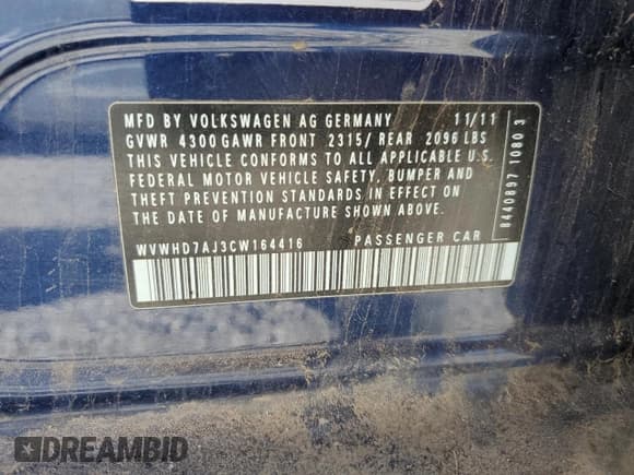 ✅ 2012 Volkswagen Golf GTI Autobahn • VIN: WVWHD7AJ3CW164416 • Lot: 57892095. Listed on Copart with 149,159 mi. Free auction sales archive from the USA and detailed vehicle history report at DreamBid. Image 13.