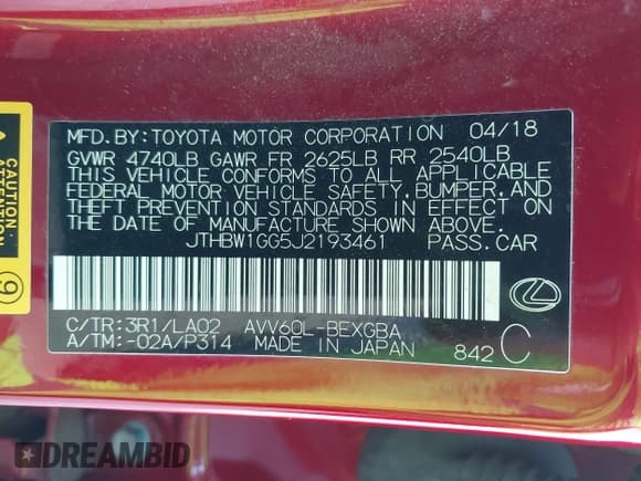 ✅ 2018 Lexus ES 300h • VIN: JTHBW1GG5J2193461 • Lot: 42370795. Listed on IAAI with 85,658 mi. Free auction sales archive from the USA and detailed vehicle history report at DreamBid. Image 9.