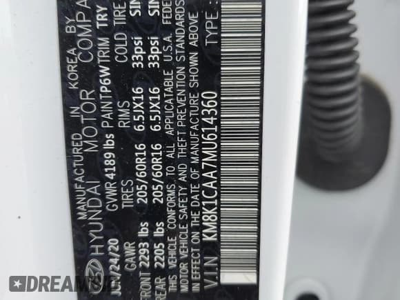 ✅ 2021 Hyundai Kona SE • VIN: KM8K1CAA7MU614360 • Лот: 71458974. Опубликован ранее на Copart с пробегом 32 184 миль. Бесплатный доступ к архиву аукционных продаж из США и подробный отчёт об истории автомобиля на DreamBid. Изображение 13.