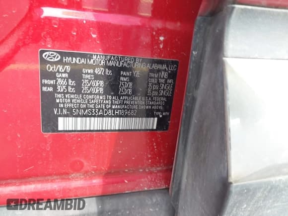 ✅ 2020 Hyundai Santa Fe SEL • VIN: 5NMS33AD8LH189682 • Lot: 43603265. Wystawiony na IAAI z przebiegiem 95 407 mil. Bezpłatny archiwum sprzedaży aukcyjnych z USA i szczegółowy raport historii pojazdu na DreamBid. Zdjęcie 9.