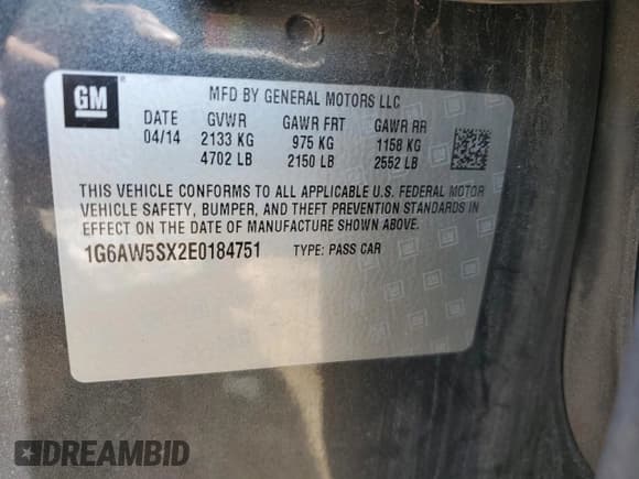 ✅ 2014 Cadillac CTS AWD • VIN: 1G6AW5SX2E0184751 • Lot: 67534565. Listed on Copart with 104,735 mi. Free auction sales archive from the USA and detailed vehicle history report at DreamBid. Image 12.