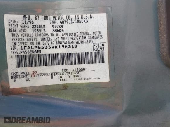 ✅ 1997 Ford Contour LX • VIN: 1FALP6533VK156310 • Лот: 41567292. Опубликован ранее на IAAI с пробегом 79 619 миль. Бесплатный доступ к архиву аукционных продаж из США и подробный отчёт об истории автомобиля на DreamBid. Изображение 9.