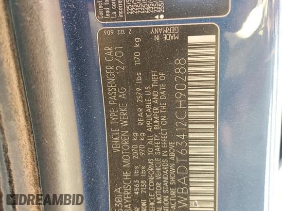 ✅ 2002 BMW 5 Series 530i • VIN: WBADT63412CH90288 • Lot: 71189225. Listed on Copart with 209,341 mi. Free auction sales archive from the USA and detailed vehicle history report at DreamBid. Image 10.