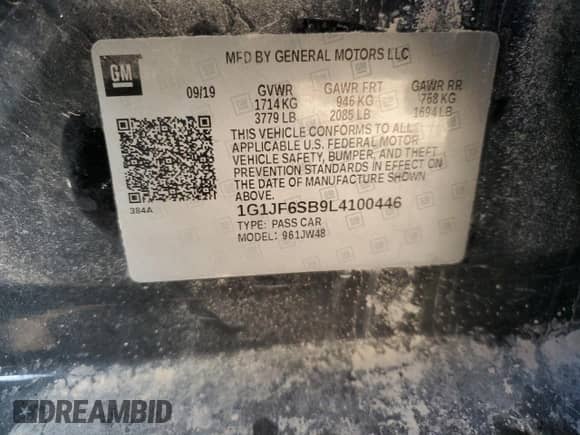 2020 Chevrolet Sonic Premier with VIN 1G1JF6SB9L4100446, listed as a Copart auction lot 87485154 with 84,883 mi miles and Salvage title. Bid and sale history available at DreamBid. Image 14.