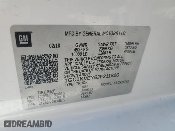 ✅ 2018 Chevrolet Silverado 2500HD LT • VIN: 1GC1KVEY6JF211826 • Lot: 62526005. Listed on Copart with 102,192 mi. Free auction sales archive from the USA and detailed vehicle history report at DreamBid. Image 12.