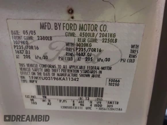 ✅ 2006 Ford Escape XLT • VIN: 1FMYU03196KA11342 • Lot: 42237654. Listed on IAAI with 146,929 mi. Free auction sales archive from the USA and detailed vehicle history report at DreamBid. Image 9.