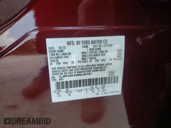 ✅ 2022 Lincoln Nautilus Reserve • VIN: 2LMPJ8K94NBL00197 • Лот: 60036803. Опубликован ранее на Copart с пробегом 8 333 миль. Бесплатный доступ к архиву аукционных продаж из США и подробный отчёт об истории автомобиля на DreamBid. Изображение 14.