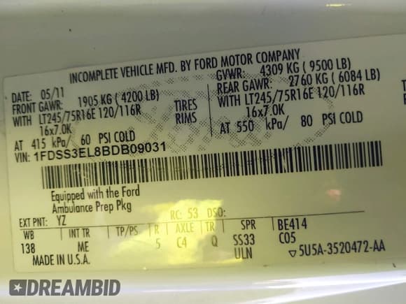 ✅ 2011 Ford Econoline Cargo Commercial • VIN: 1FDSS3EL8BDB09031 • Lot: 41468583. Listed on IAAI with 368,599 mi. Free auction sales archive from the USA and detailed vehicle history report at DreamBid. Image 9.