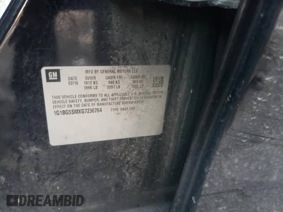 ✅ 2016 Chevrolet Cruze Premier • VIN: 1G1BG5SMXG7236764 • Лот: 68163882. Размещён на Copart с пробегом 51 594 миль миль. Получите бесплатный доступ к архиву аукционных продаж из США и посмотрите подробный отчёт об истории автомобиля на DreamBid. Изображение 14.